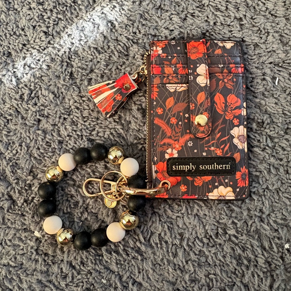 NWOT Simply Southern red/orange and black slip keychain wallet rubber bead band